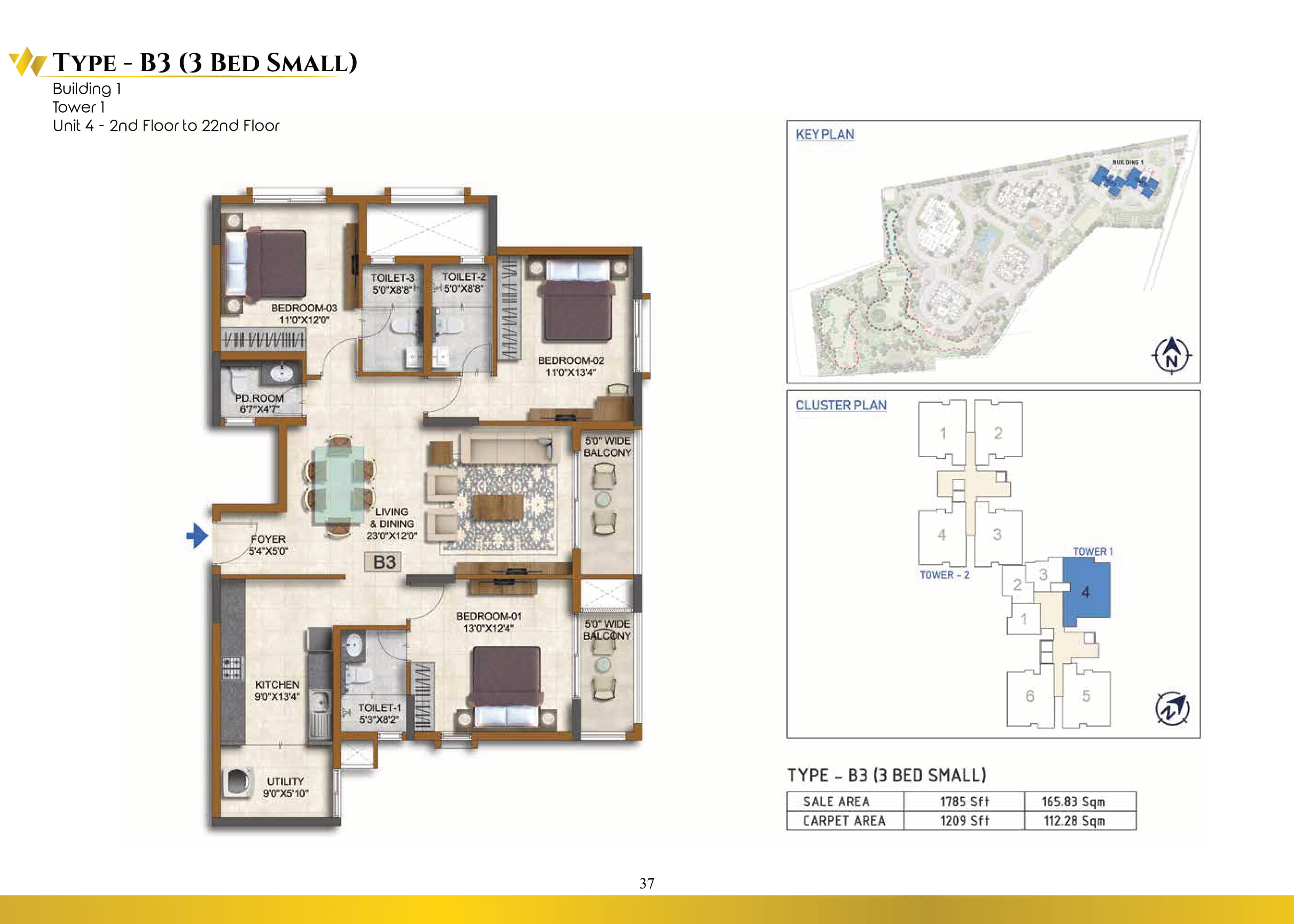 Prestige Waterford Floor Plan 3 & 4 BHK BHK Apartments