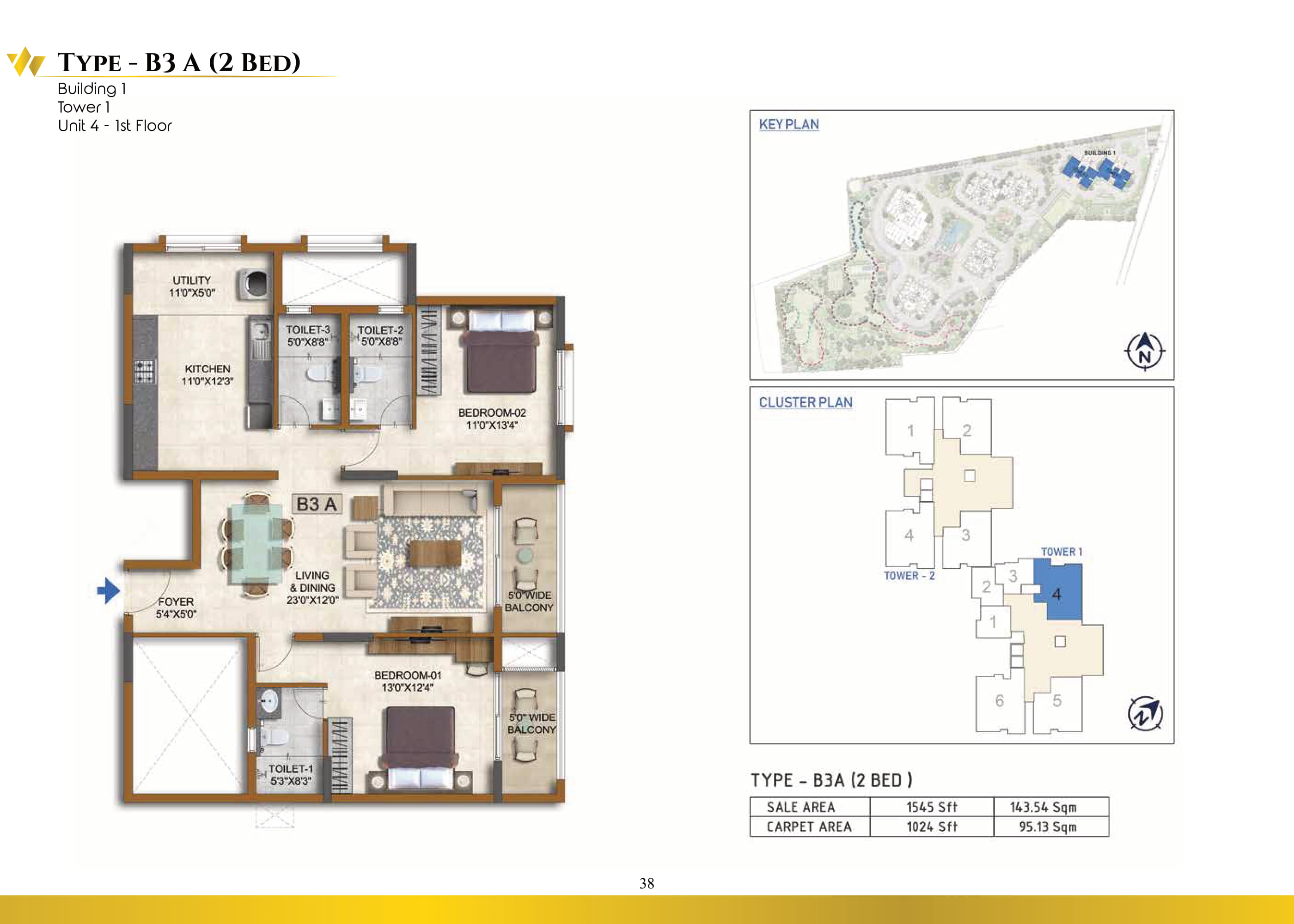 Prestige Waterford Floor Plan 1,2,3 & 4 BHK Apartments