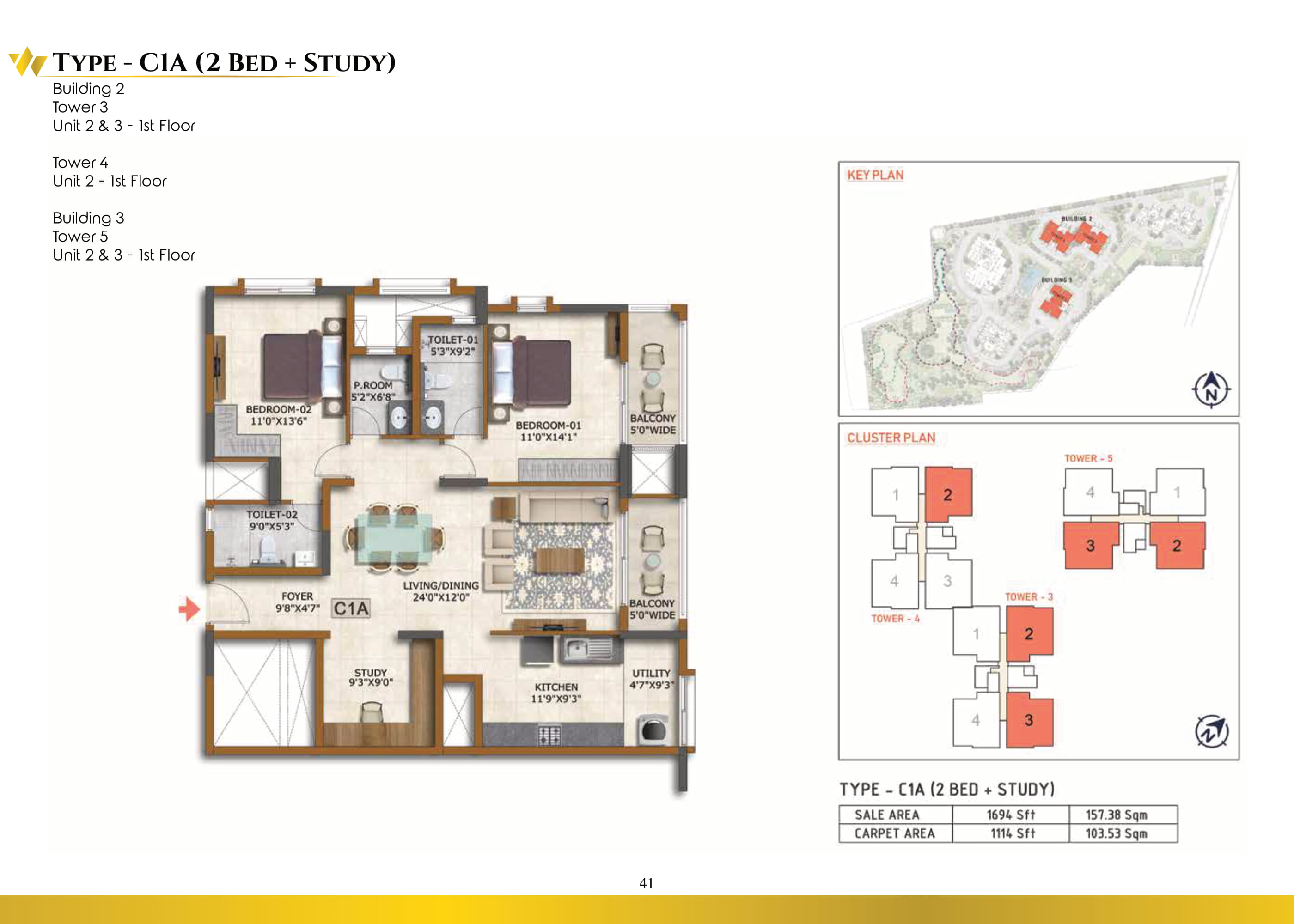 Prestige Waterford Floor Plan 1,2,3 & 4 BHK Apartments