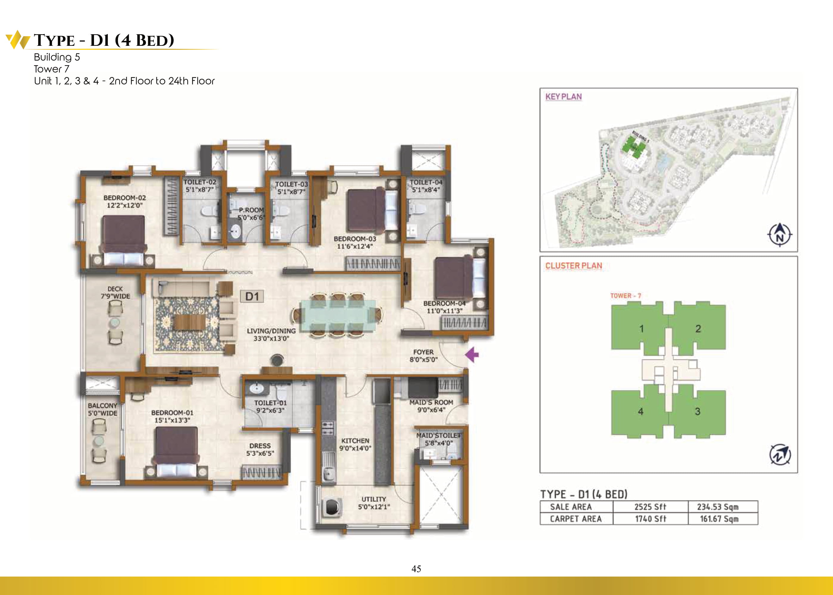 Prestige Waterford  4 BHkK Floor Plan Type D1
