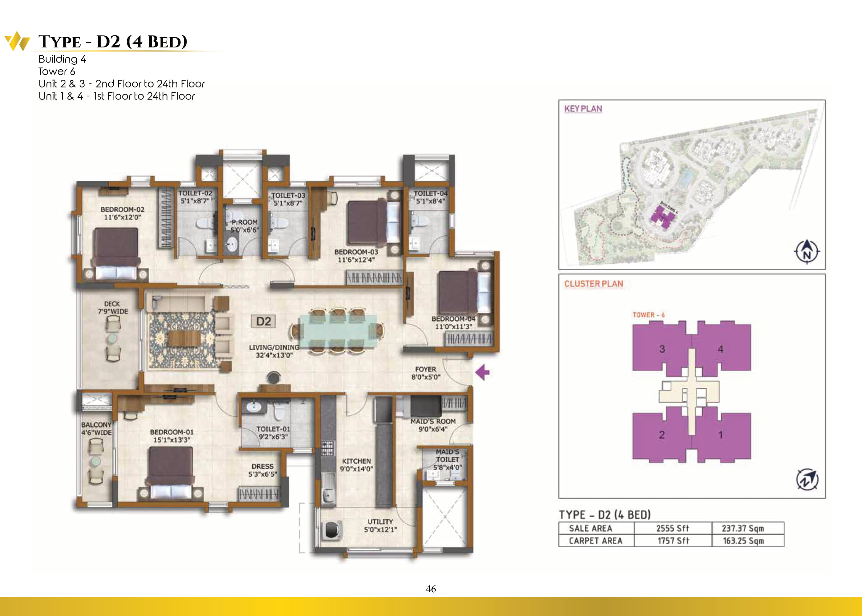Prestige Waterford Floor Plan 3 & 4 BHK BHK Apartments